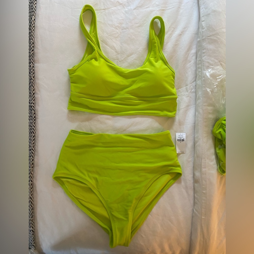 NWT Old Navy Neon Green Bikini Set high rise bottoms scoop top